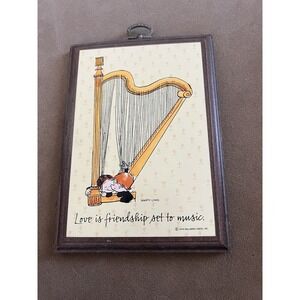 Hallmark Plaque Love Friendship Music 1974 Vintage Marty Links Harp Yellow MCM